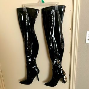 Thigh high patent leather boots